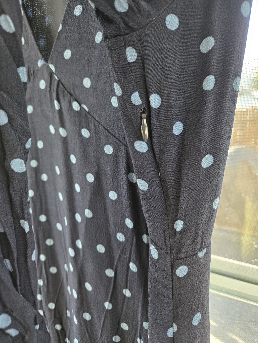 Zara Navy Polka Dot Puff Shoulder Midi Dress Women's Large - Picture 12 of 13